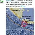 Gempa berkekuatan 5.4 pada skala Richter (SR) melanda kawasan Sukabumi, Jawa Barat.