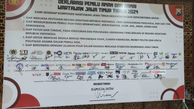 Kapolda Jatim, Media dan Organisasi Wartawan Deklarasikan Pemilu Damai