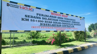 Lakukan Pemeliharaan Oprit Jembatan Batang Serangan, Hutama Karya Uji Coba Contraflow di KM 55 Tol Binjai–Langsa
